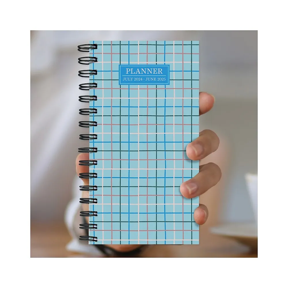 Academic Planners|TF Publishing 2024-2025 Blue Plaid 3.5" x 6.5" Academic Weekly & Monthly Planner, Paperboard Cover, Multicolor (AY25-7500)