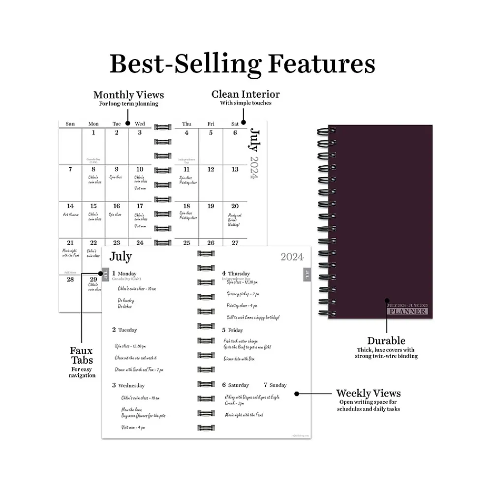 Academic Planners|TF Publishing 2024-2025 Dark As Night 3.5" x 6.5" Academic Weekly & Monthly Planner, Paperboard Cover, Purple (AY25-7502)