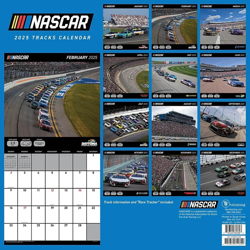 2025 Calendars|TF Publishing 2025 Nascar Tracks 12" x 12" Monthly Wall Calendar (25-1019)