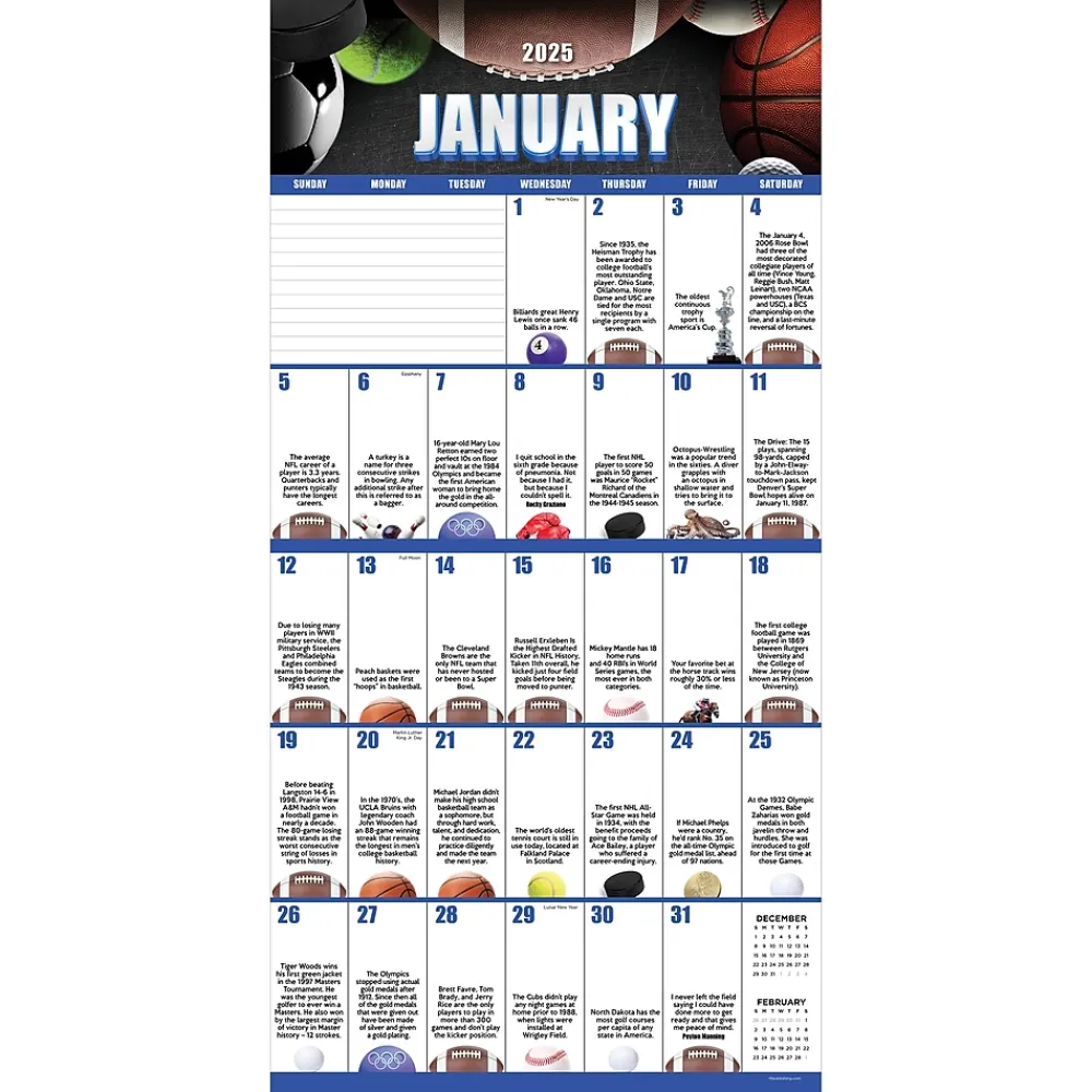 2025 Calendars|TF Publishing 2025 Sports Facts & Trivia 12" x 12" Monthly Wall Calendar (25-1135)
