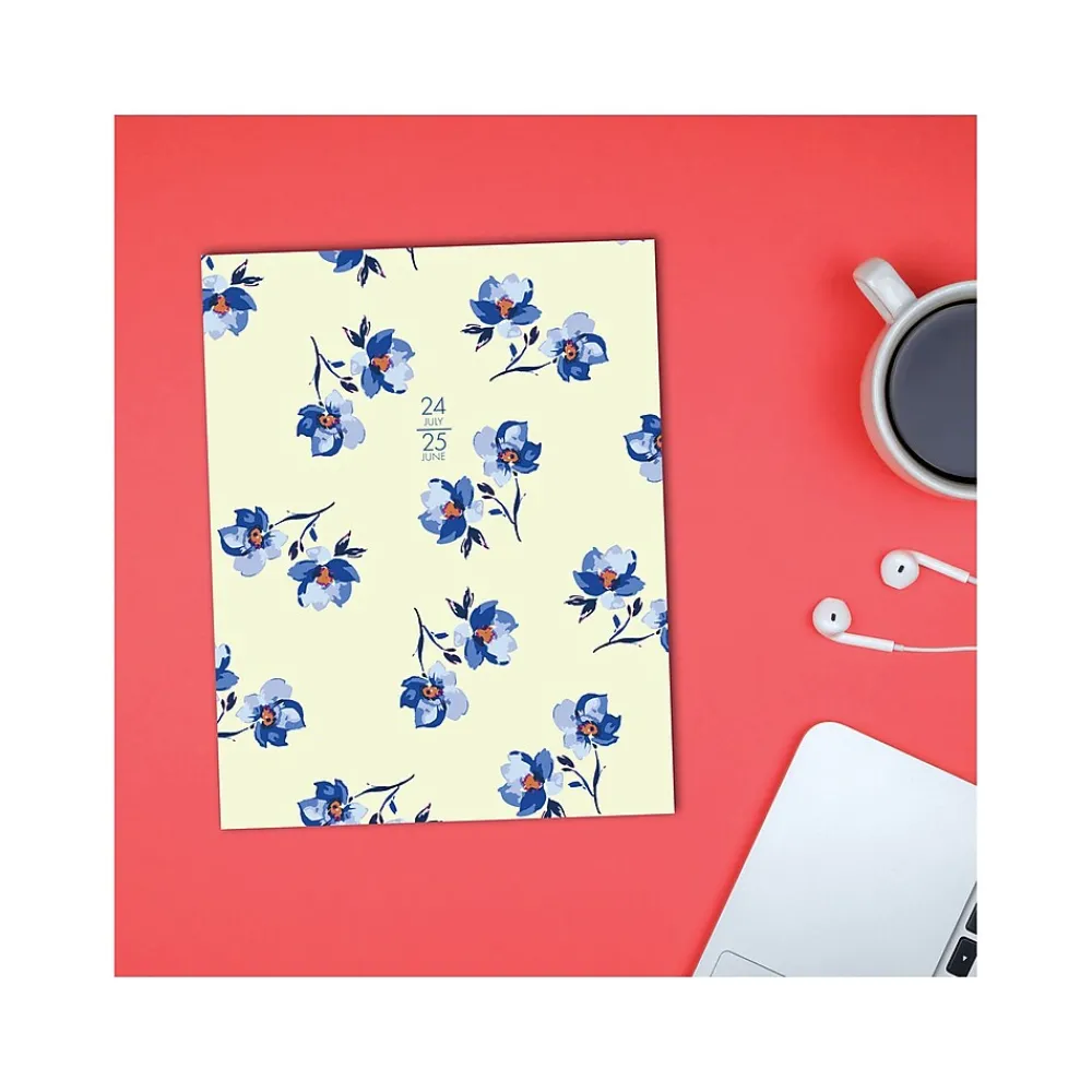 Academic Planners|Willow Creek 2024-2025 Blue Bell Floral 7.5" x 9.5" Academic Monthly Planner, Paper Cover, Yellow/Blue (47620)