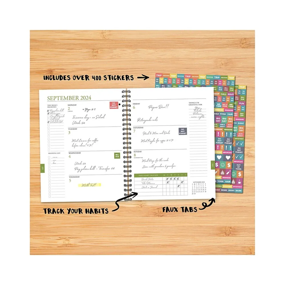 Academic Planners|Willow Creek 2024-2025 Perfect Peony 8.5" x 11" Academic Weekly & Monthly Planner, Beige/Green (47590)