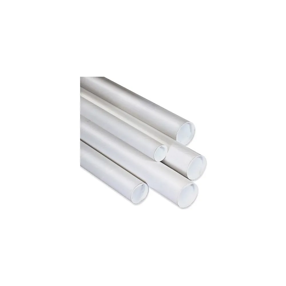 Outlet Unbranded 4" x 26" - White Mailing Tubes with Cap, 15/Case