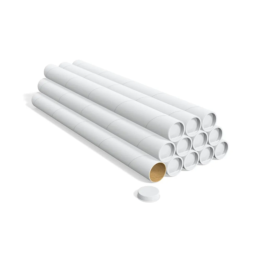 Online Staples 3" x 36" Mailing Tube with Caps, White, 12/Carton (ST55306)