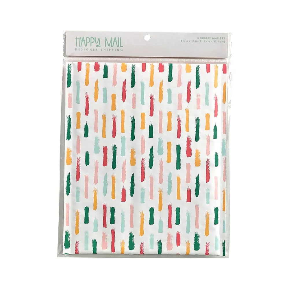 New Happy Mail 8.5" x 11" Self-Sealing Padded Bubble Mailer, Multicolor, 3/Pack (246457)