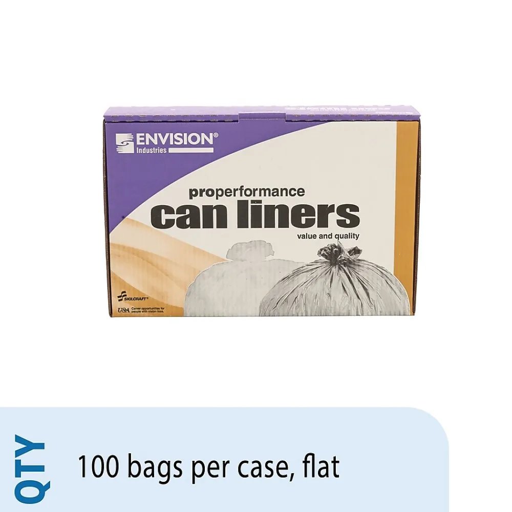 Envision LLDPE 33 Gallon Industrial Trash Bag, 33" x 39", Low Density, 1.3 mil, Clear, 100 Bags/Box (LD33XH 33X39)<AbilityOne Outlet