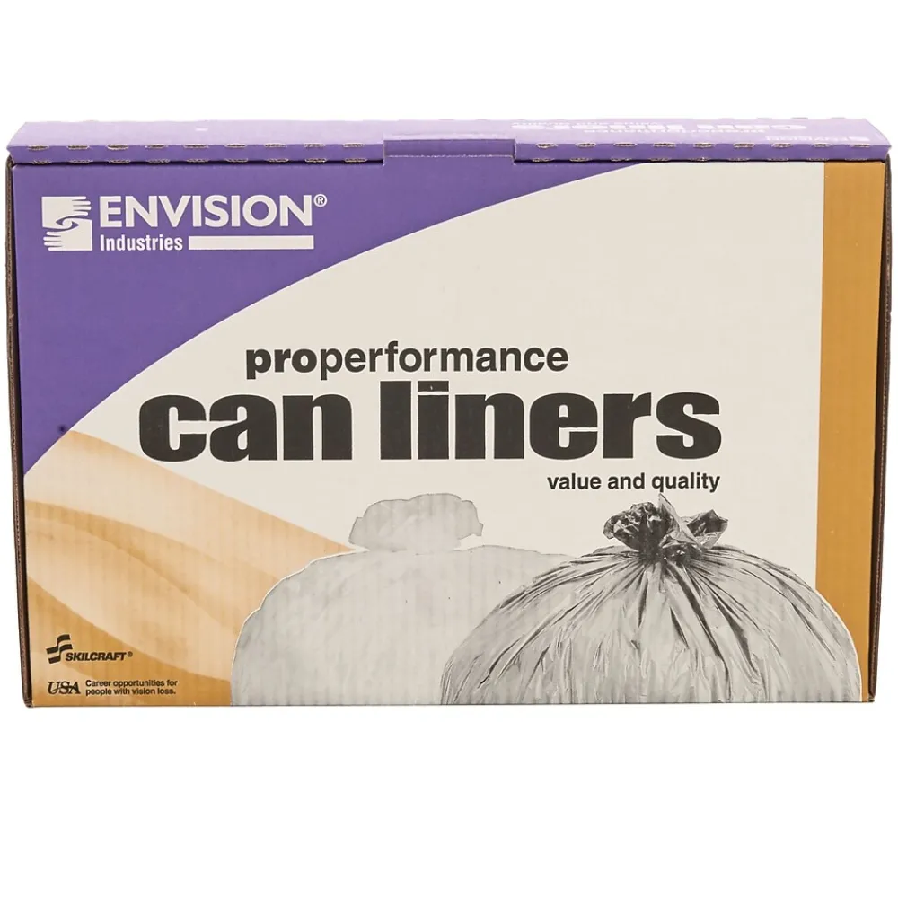 Envision LLDPE 55-60 Gallon Industrial Trash Bag, 38" x 58", Low Density, 1 mil, Clear, 100 Bags/Box (8105015171371)<AbilityOne Best