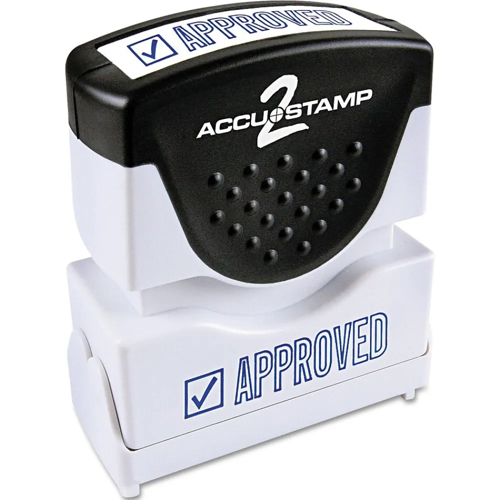 Stamps & Stamp Pads|Accu-Stamp 2 One-Color Pre-Inked Shutter Message Stamp, APPROVED, 1/2" x 1-5/8" Impression, Blue Ink (035575)