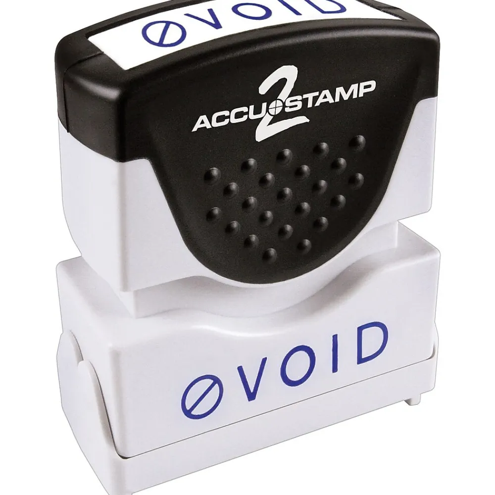 Stamps & Stamp Pads|Accu-Stamp 2 One-Color Pre-Inked Shutter Message Stamp, VOID, 1/2" x 1-5/8" Impression, Blue Ink (035584)