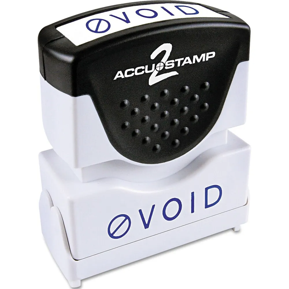 Stamps & Stamp Pads|Accu-Stamp 2 One-Color Pre-Inked Shutter Message Stamp, VOID, 1/2" x 1-5/8" Impression, Blue Ink (035584)