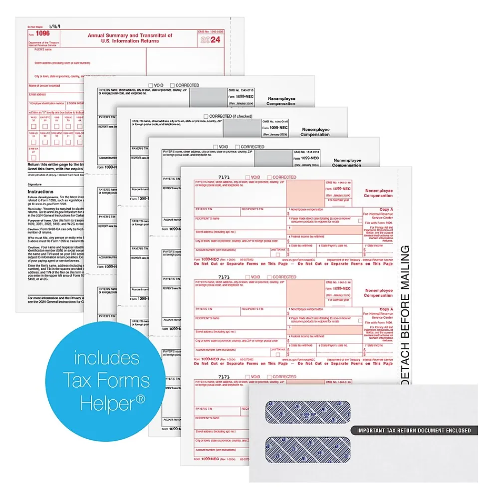 Tax Forms*Adams 2024 1099-NEC 4-Part Laser/Inkject Tax Forms with Envelopes and software, 50/pack (LNEC425Q)