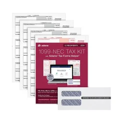Tax Forms*Adams 2024 1099-NEC Tax Form with Self-Seal Envelope, 4-Part, 3-Up, Copy A, 1, B, 2, 12/Pack (STAX512NEC-24)