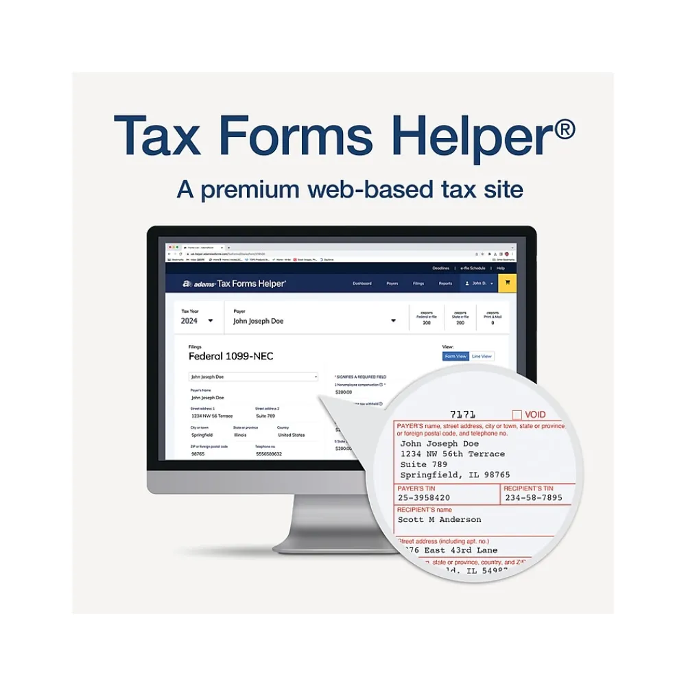 Tax Forms*Adams 2024 1099-NEC Tax Form with Self-Seal Envelope, 4-Part, 3-Up, Copy A, 1, B, 2, 12/Pack (STAX512NEC-24)