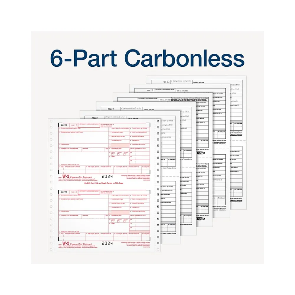 Tax Forms*Adams 2024 W-2 Tax Form with W-3 Forms, 6-Part, 2-Up, Copy A, D/1, B, C, 2, 24/Pack (STAX624-24)