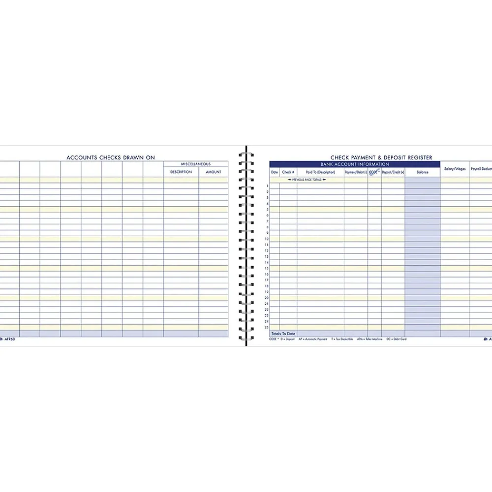 Accounting & Record Journals*Adams ® Check, Payment and Deposit Register Journal, Ruled, Blue (AFR60)
