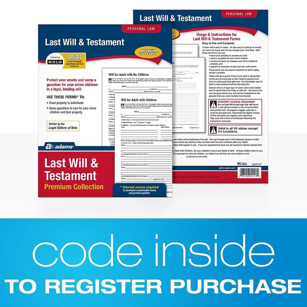 Business Forms*Adams Last Will & Testament, Forms & Instructions (LF235/ALFP117)