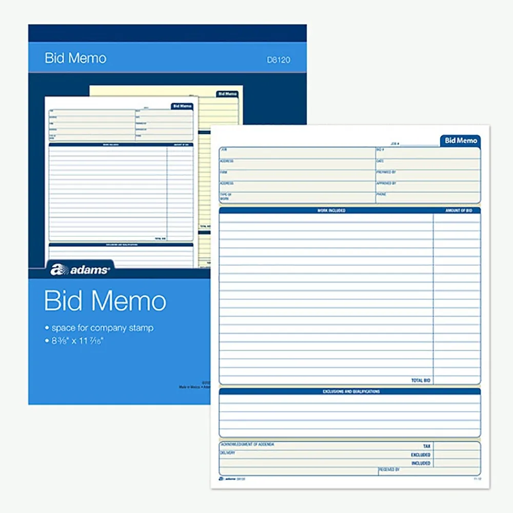 Business Forms*Adams 1-Part Carbon Work Orders, 8.38"W x 11.44"L, 50 Sets/Book (D8120)