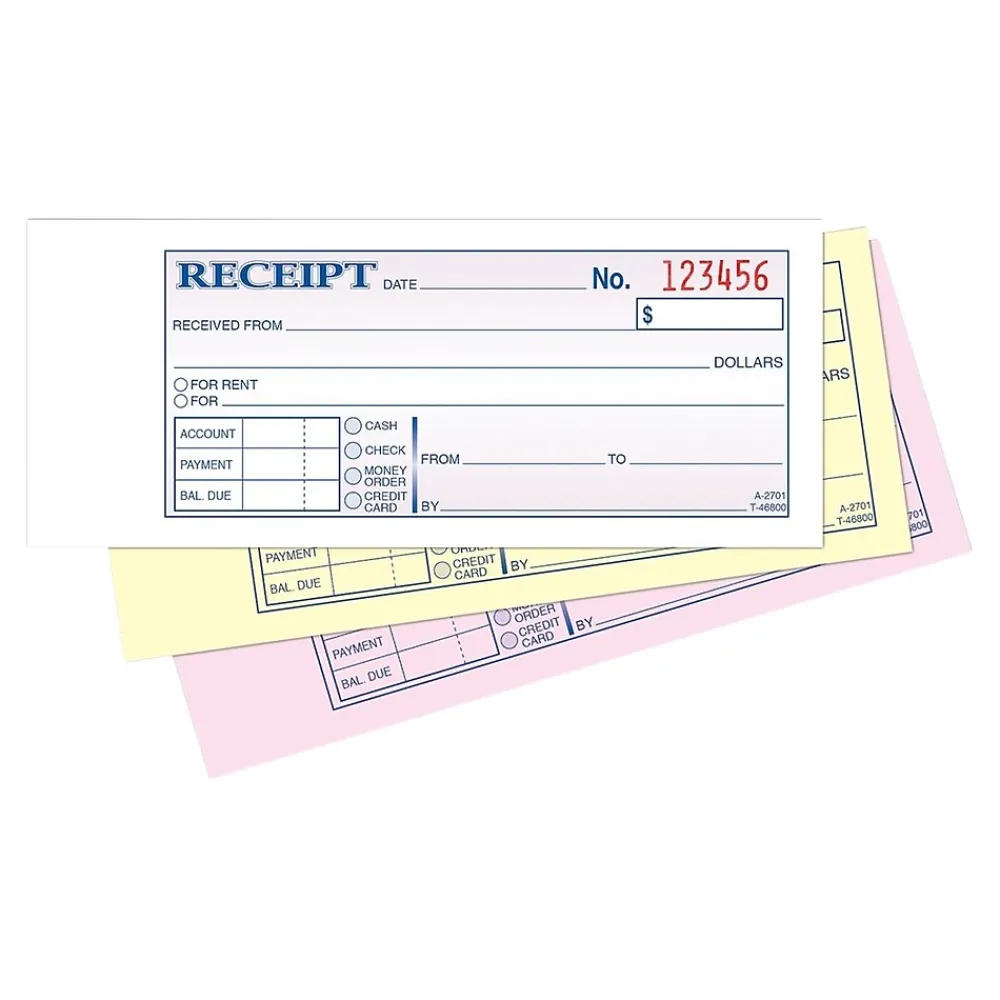 Accounting & Record Journals*Adams 3-Part Carbonless Receipts Book, 7.19" x 2.75", 50 Forms/Book (ABF TC2701)
