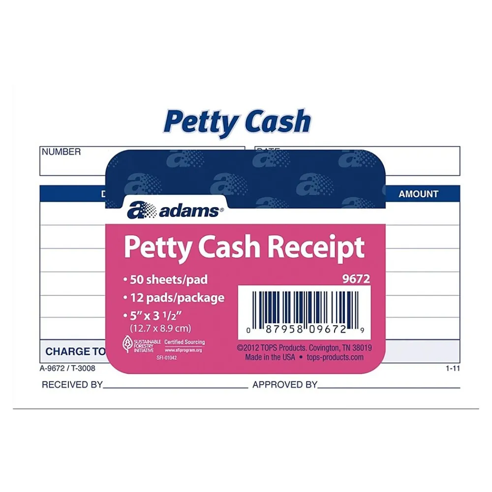 Business Forms*Adams 1-Part Carbonless Receipts, 5"L x 3.5"W, 50 Sets/Book, 12 (9672ABF)