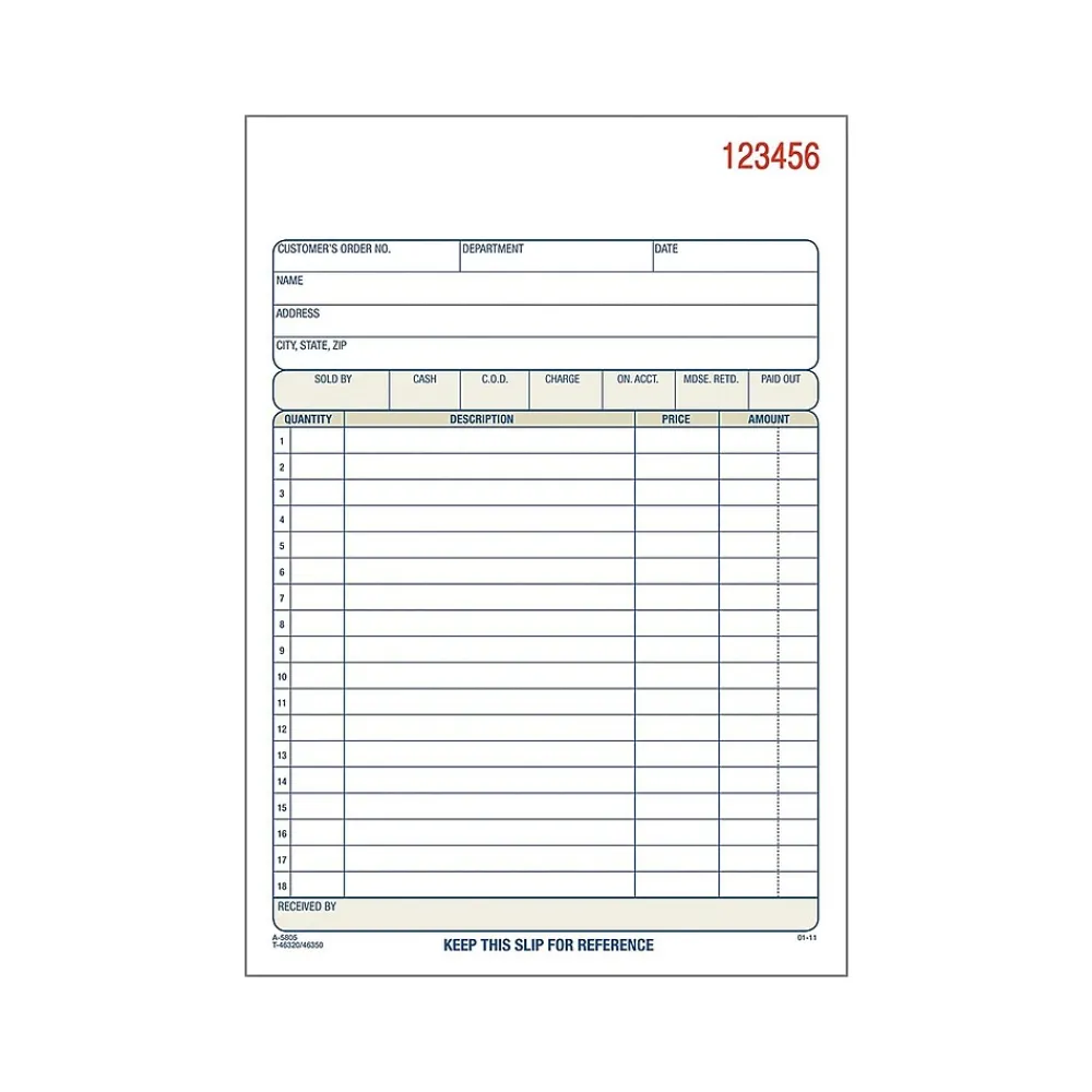 Business Forms*Adams 3-Part Carbonless Sales Orders, 8.44"L x 5.56"W, 50 Sets/Book (TC5805)