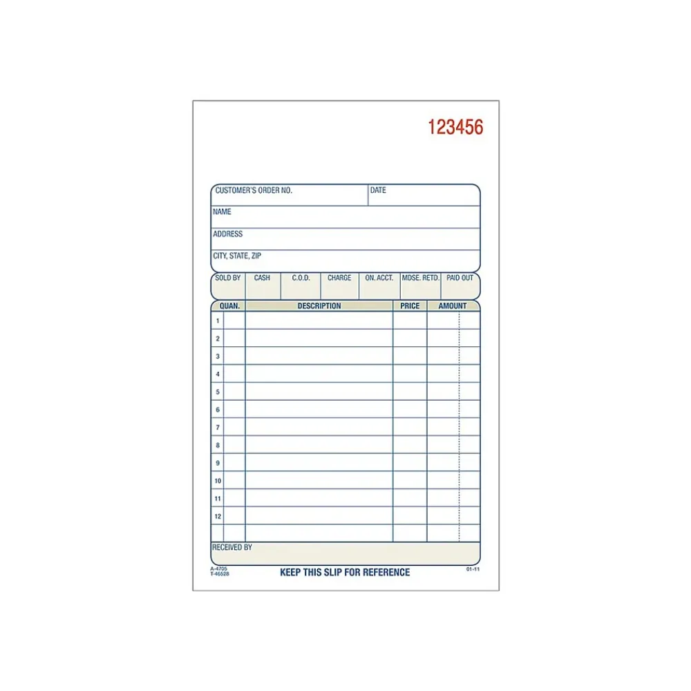 Business Forms*Adams 2-Part Carbonless Sales Orders, 4.17"L x 7.2"W, 50 Sets/Book, 10/Box (DC4705-10)