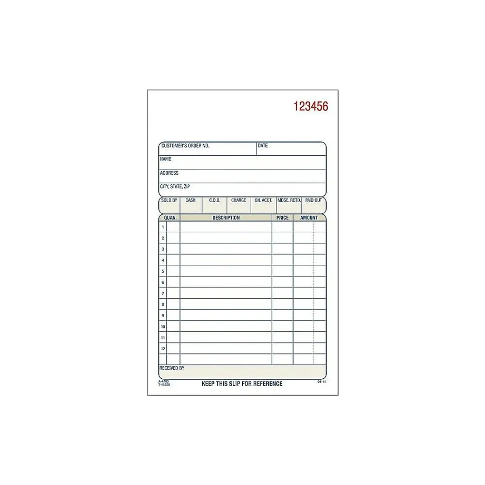 Business Forms*Adams 2-Part Carbonless Sales Orders, 4.19"W x 7.19"L, 50 Sets/Book, 3 (DC4705-3)