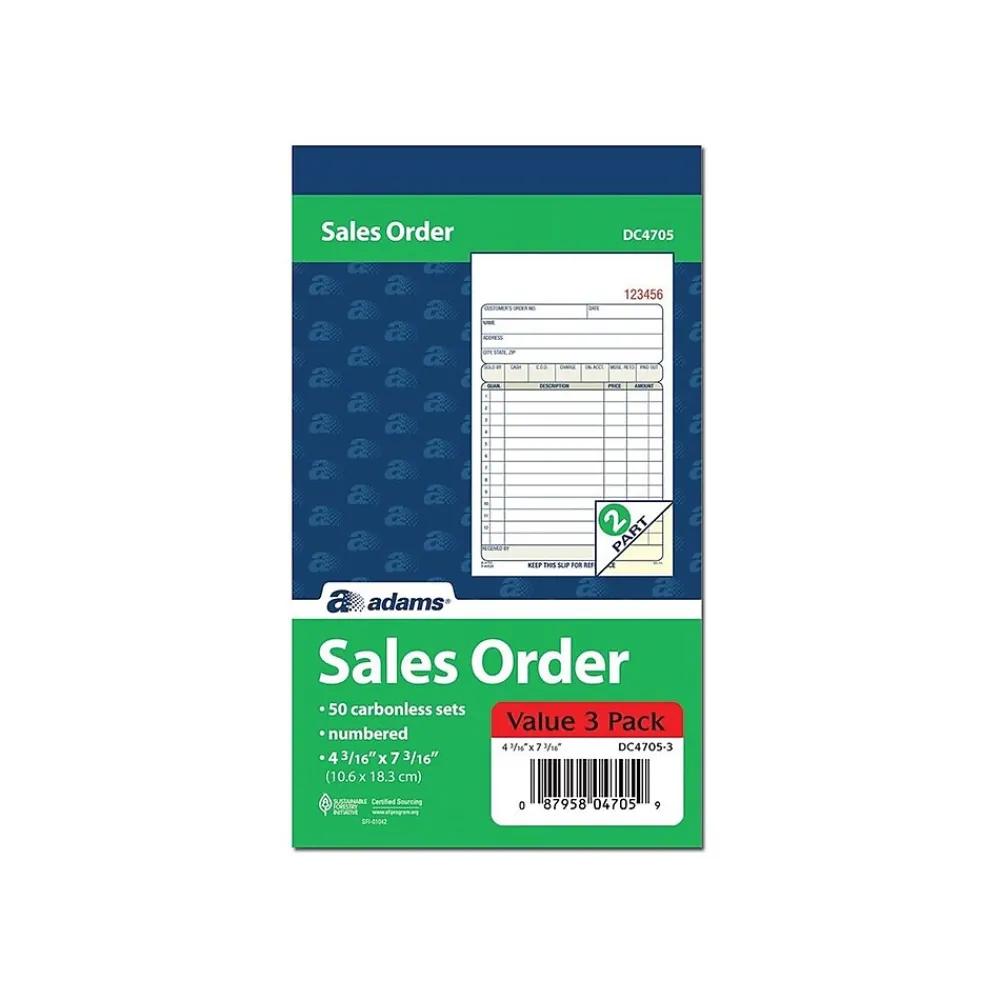 Business Forms*Adams 2-Part Carbonless Sales Orders, 4.19"W x 7.19"L, 50 Sets/Book, 3 (DC4705-3)