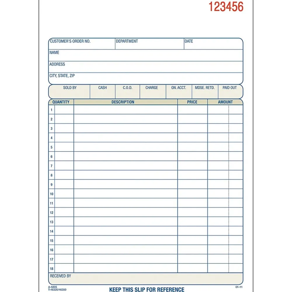 Business Forms*Adams 2-Part Carbonless Work Orders, 5.5625" x 8.4375", 10 Sets/Book, /Box (DC5805-10)