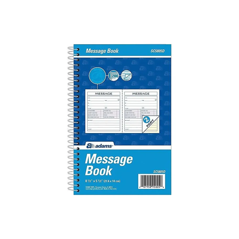 Notepads|Adams Phone Message Pad, 5.5" x 8.5", Ruled, White, 100 Sheets/Pad (SC5805D)