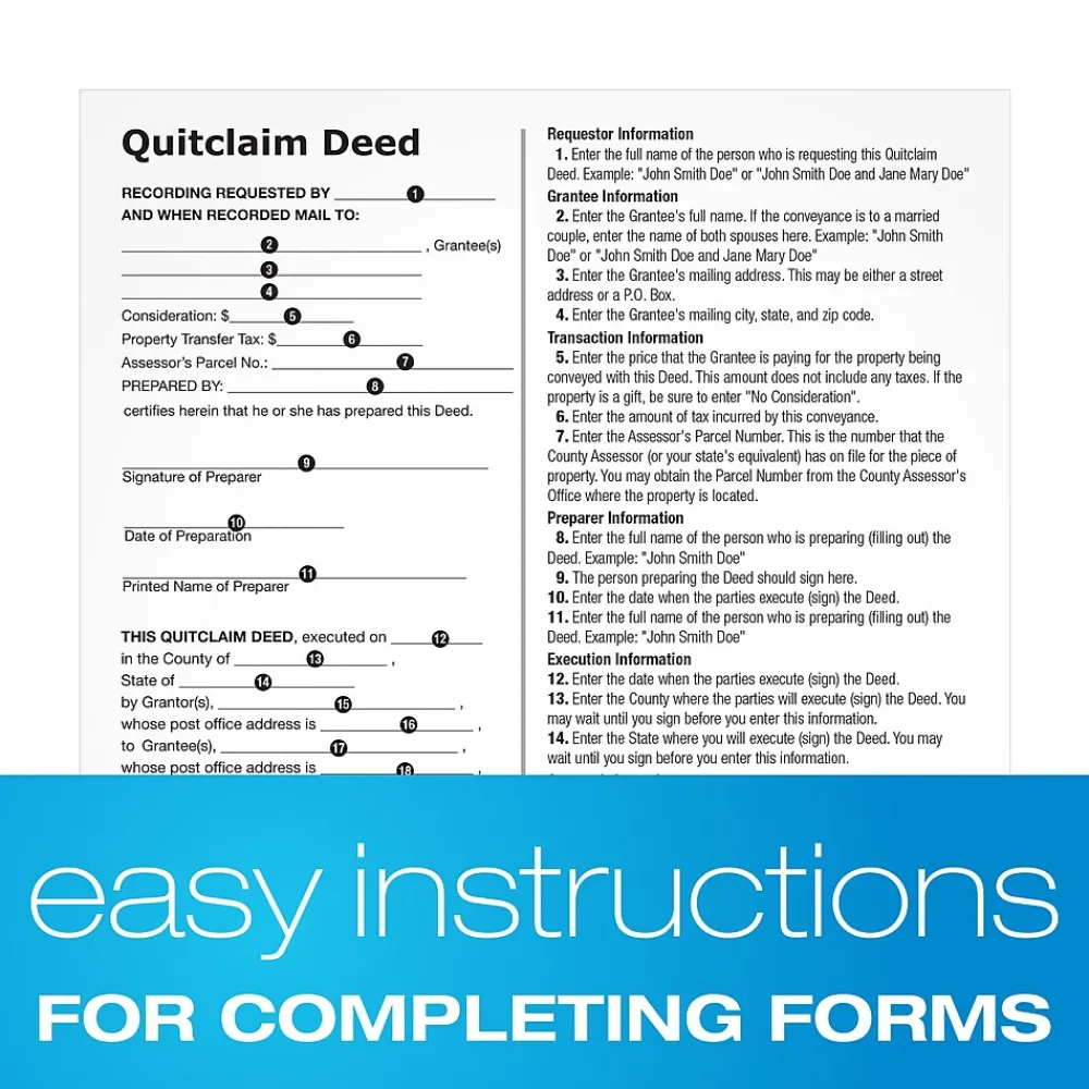 Business Forms*Adams Quitclaim Deed, Form and Instructions, 8.5" x 11", 4 Sets/Book (LF298)