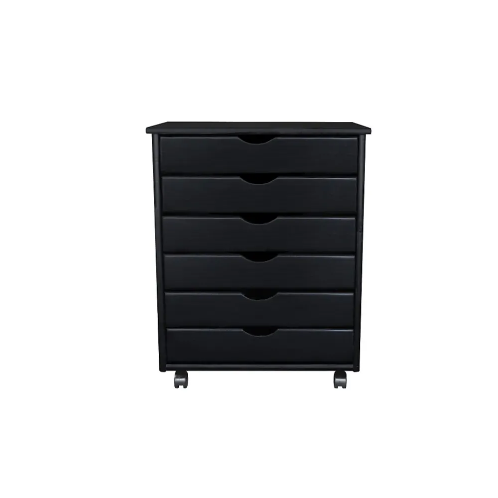 Storage Cabinets*Adeptus 25.43" Solid Pine Roll Cart with 6 Drawers, Matte Black (76168)