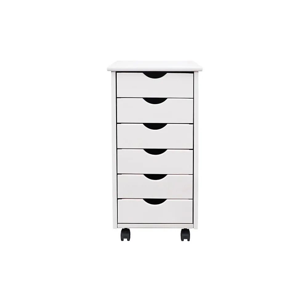 Storage Cabinets*Adeptus 25.8" Solid Pine Roll Cart with 6 Drawers, Whitewash (10018)