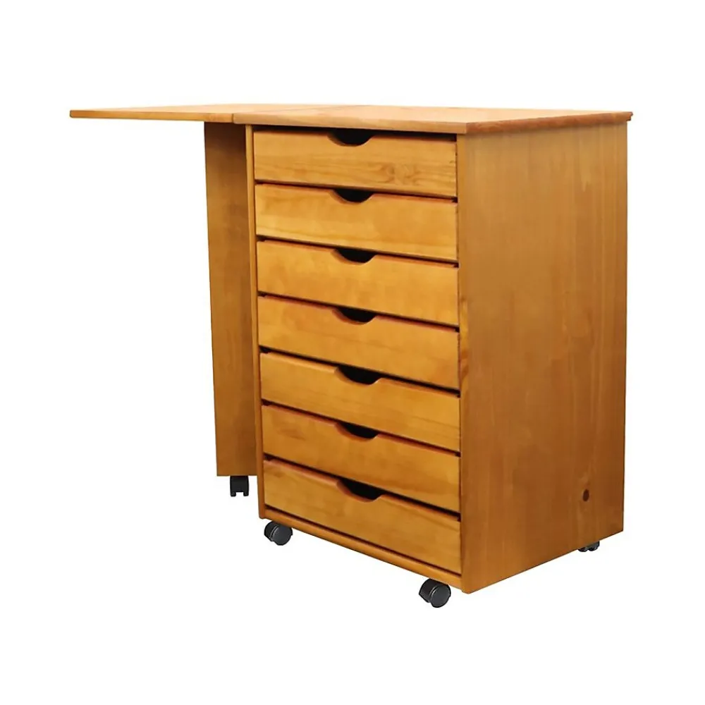 File Cabinets*Adeptus Drop Leaf 7-Drawer Vertical File Cabinet, Mobile, Specialty, Medium Pine, 15" (76178)