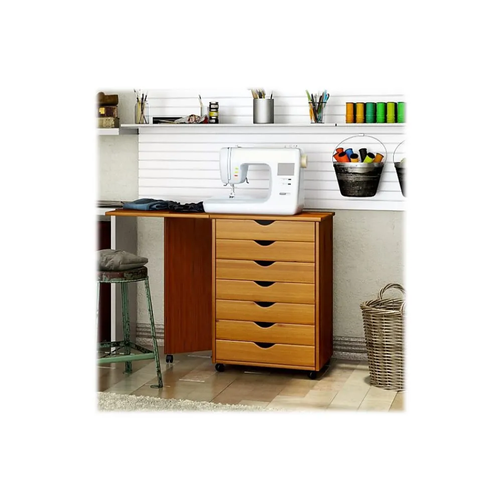 File Cabinets*Adeptus Drop Leaf 7-Drawer Vertical File Cabinet, Mobile, Specialty, Medium Pine, 15" (76178)