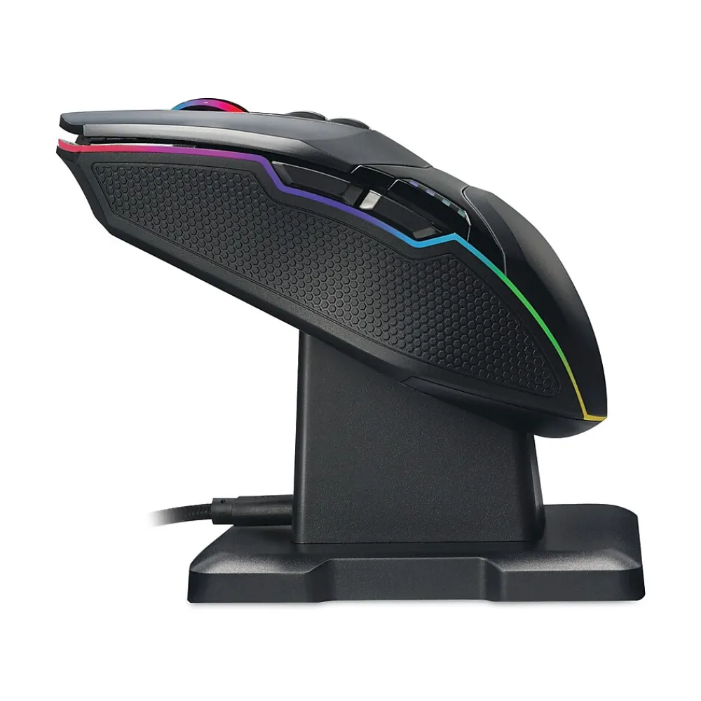 Clearance Adesso iMouse X50 Series Gaming Mouse with Charging Cradle, 2.4 GHz Frequency/33 ft Wireless Range, Left/Right Hand Use, Black