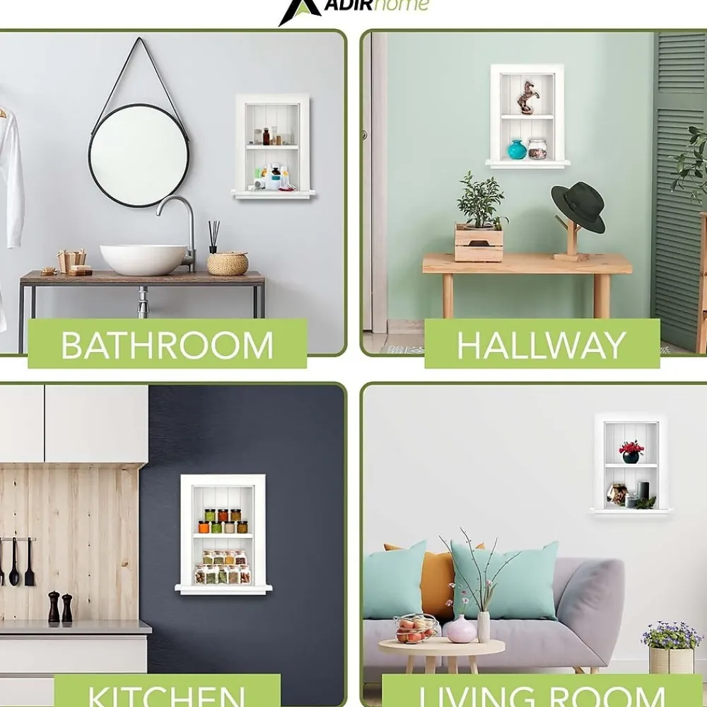 Shelving*AdirHome 1-Shelf Recessed Wall Mount Shelf, 19" x 12.75" x 4.75", (515-01-WHI) White