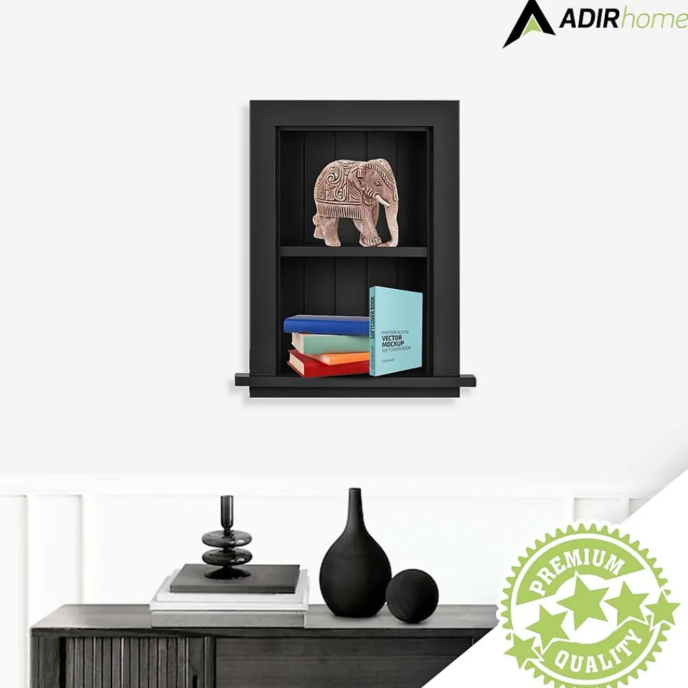 Shelving*AdirHome 1-Shelf Wood Bathroom Recessed Wall Shelf, 19" x 12.75" x 4.75", Black, 2/Pack (515-01-BLK-2PK)