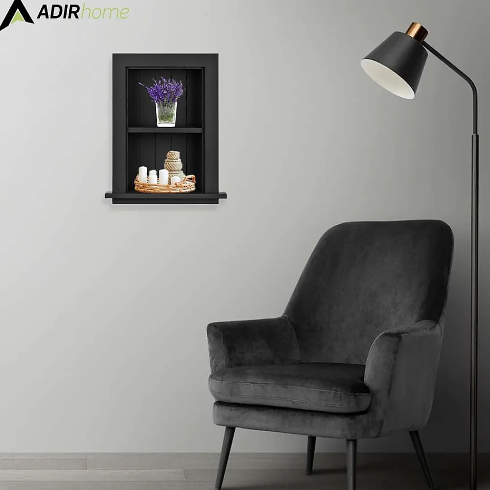 Shelving*AdirHome 1-Shelf Wood Bathroom Recessed Wall Shelf, 19" x 12.75" x 4.75", Black, 2/Pack (515-01-BLK-2PK)