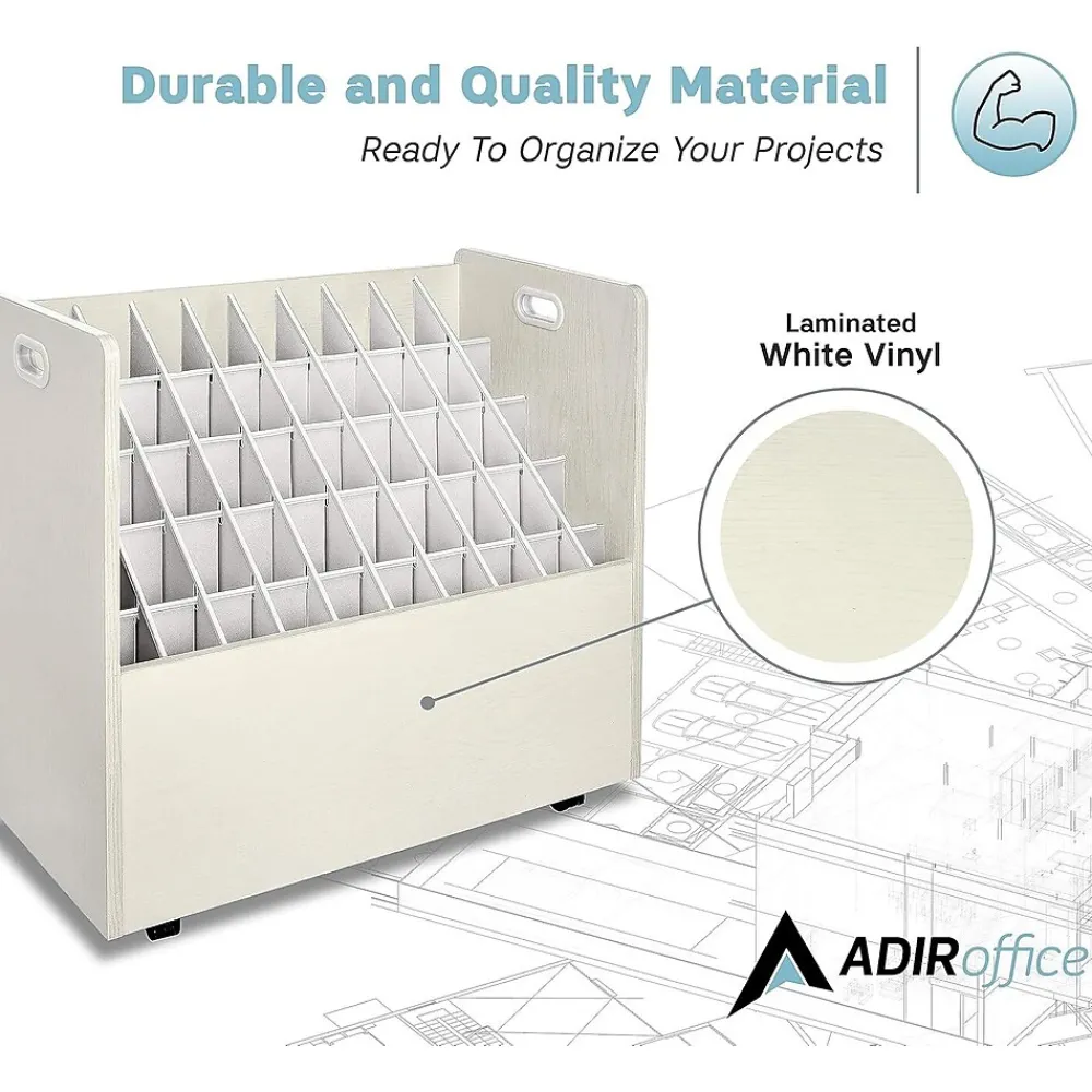 File Cabinets*AdirOffice 50-Slot Mobile Roll File, 28.5"H x 30"W x 15.75"D, White (626-WHI-2PK)