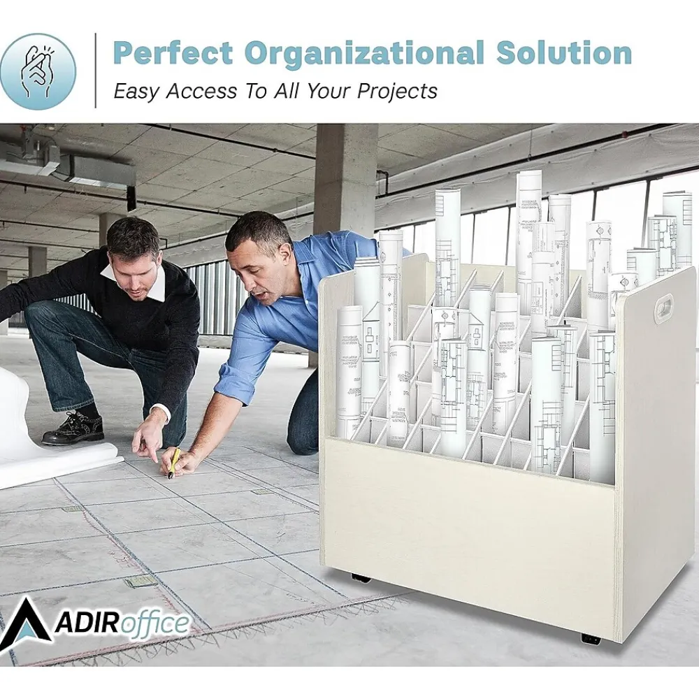 File Cabinets*AdirOffice 50-Slot Mobile Roll File, 28.5"H x 30"W x 15.75"D, White (626-WHI-2PK)