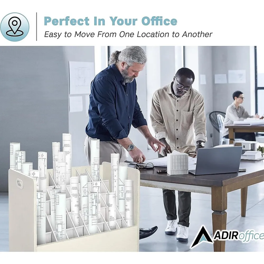 File Cabinets*AdirOffice 50-Slot Mobile Roll File, 28.5"H x 30"W x 15.75"D, White (626-WHI-2PK)