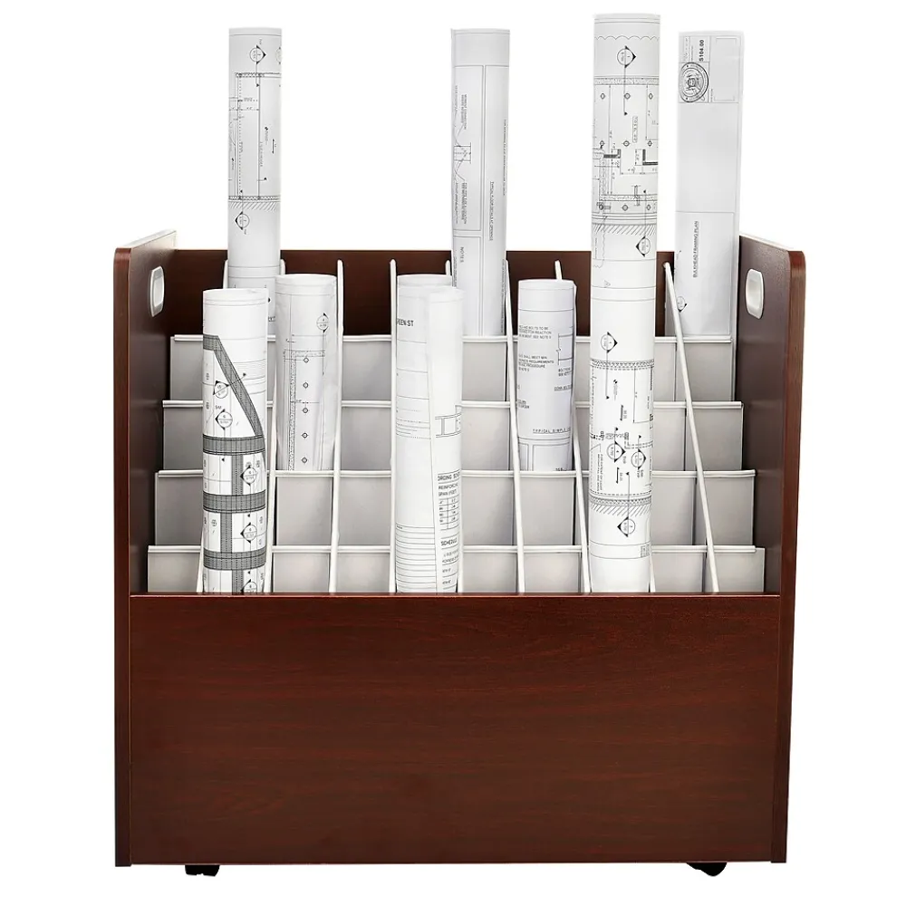 File Cabinets*AdirOffice 50-Slot Mobile Roll File, 28.5"H x 30"W x 15.75"D, Mahogany (626-MA-2PK)