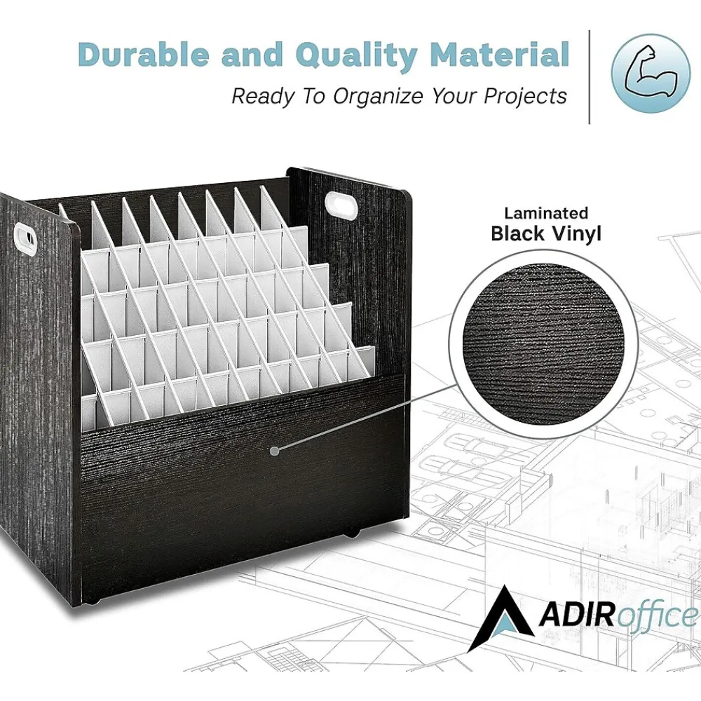 File Cabinets*AdirOffice 50-Slot Mobile Roll File, 28.5"H x 30"W x 15.75"D, Black (626-BLK-2PK)