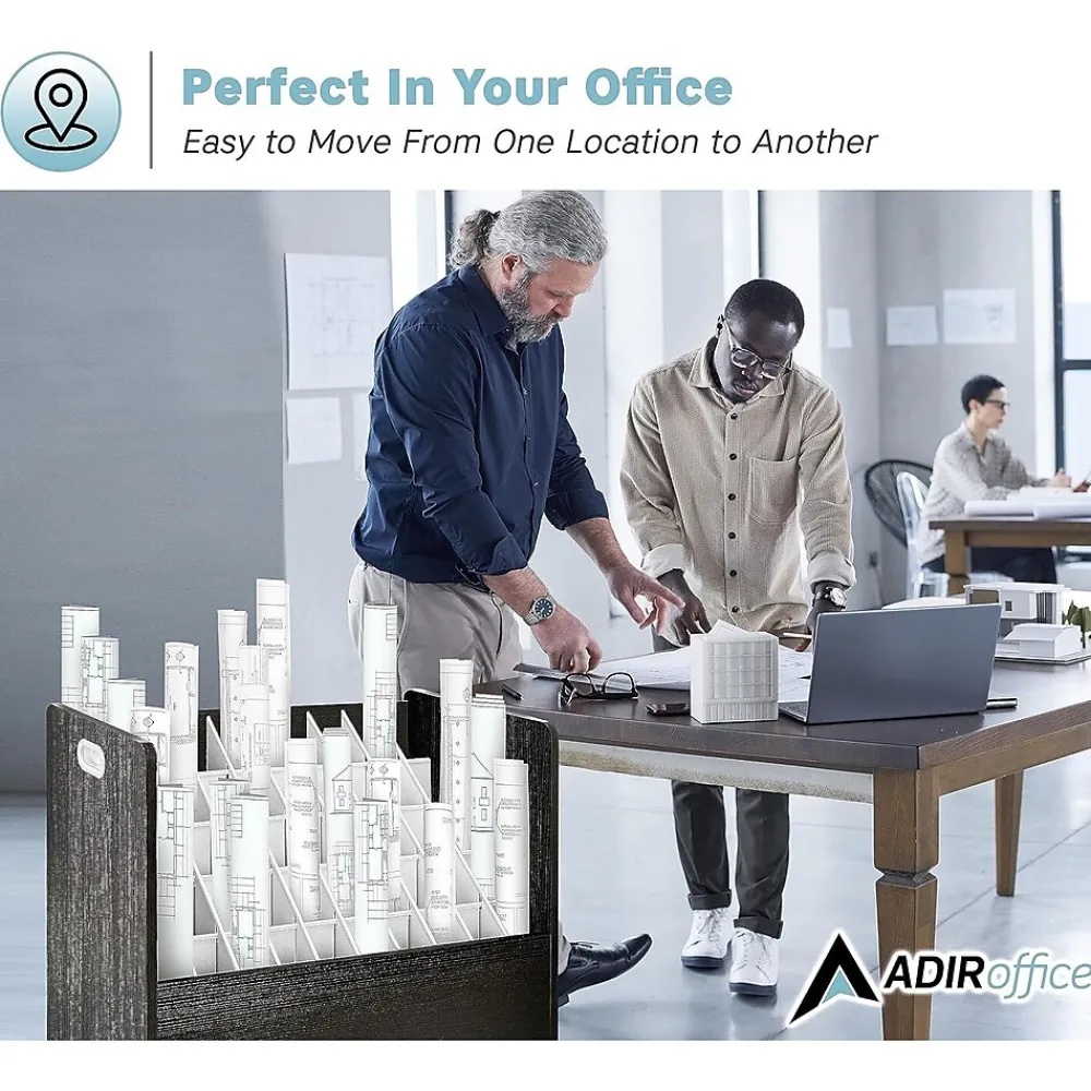 File Cabinets*AdirOffice 50-Slot Mobile Roll File, 28.5"H x 30"W x 15.75"D, Black (626-BLK-2PK)