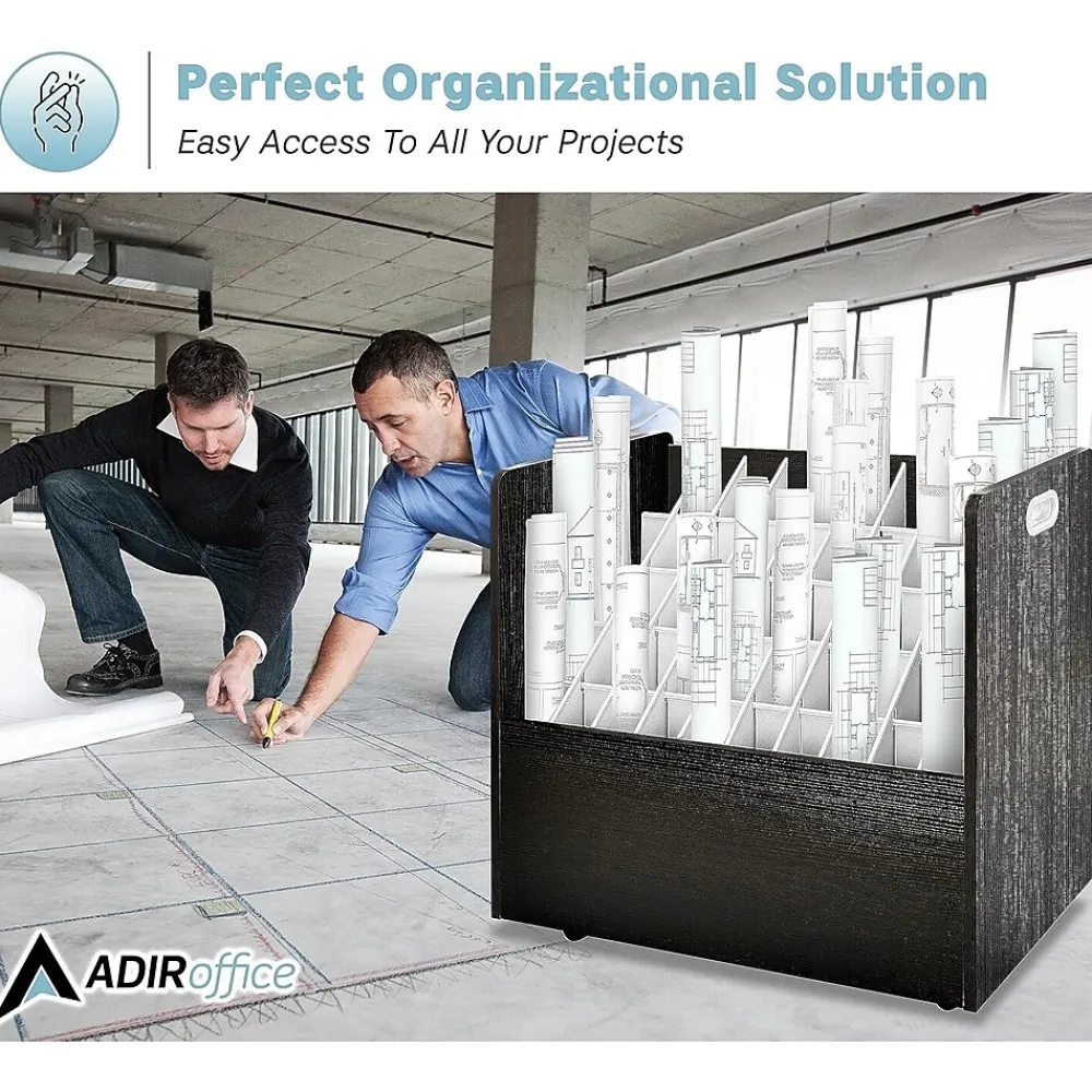 File Cabinets*AdirOffice 50-Slot Mobile Roll File, Lockable, 28.5"H x 30"W x 15.75"D, Black (626-BLK-KIT1)