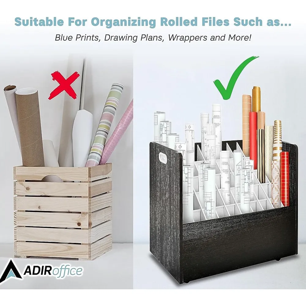 File Cabinets*AdirOffice 50-Slot Mobile Roll File, Lockable, 28.5"H x 30"W x 15.75"D, Black (626-BLK-KIT1)