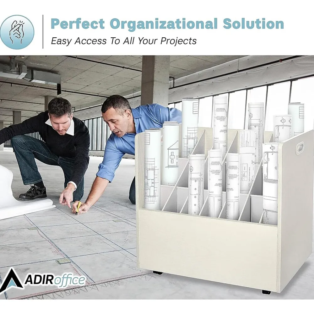 File Cabinets*AdirOffice 21-Slot Mobile Roll File, Lockable, 28.5"H x 30"W x 15.75"D, White (625-WHI-KIT1)