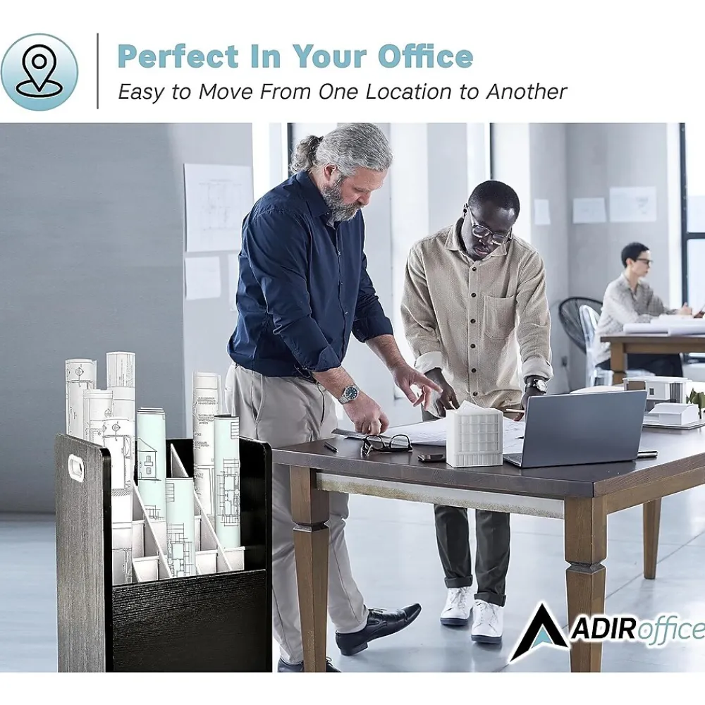 File Cabinets*AdirOffice 20-Slot Mobile Roll File, Lockable, 24.75"H x 15.25"W x 13.25"D, Black (624-BLK-KIT1)