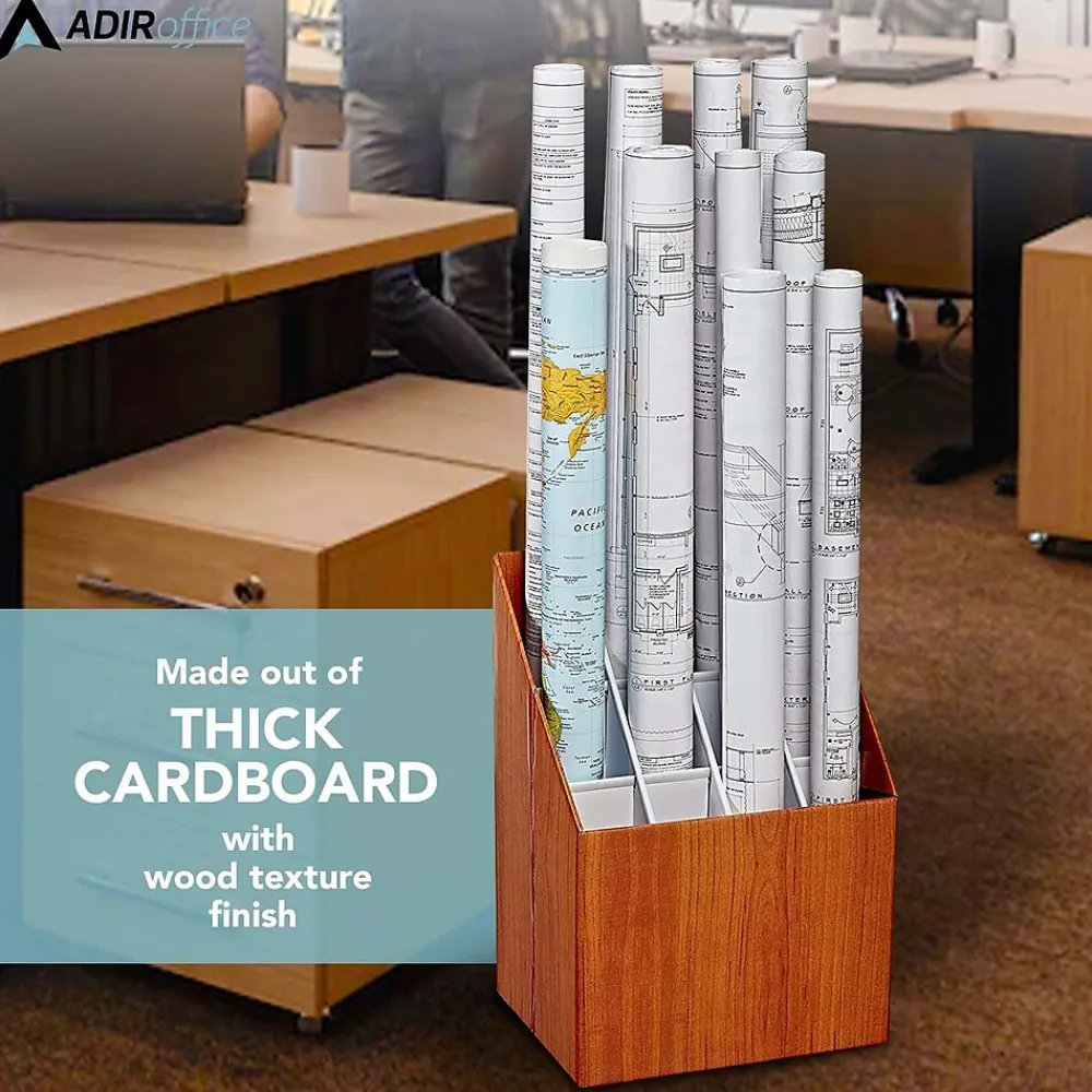 File Cabinets*AdirOffice 12-Slot Roll File Box, Walnut, 22"H x 15"W x 12"D, Walnut, 2/Pack (627-2PK)