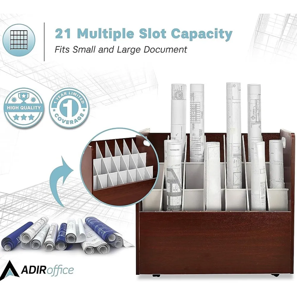 File Cabinets*AdirOffice 21-Slot Roll File, Lockable, 28.5"H x 30"W x 15.75"D, Mahogany (625-MA-KIT1)